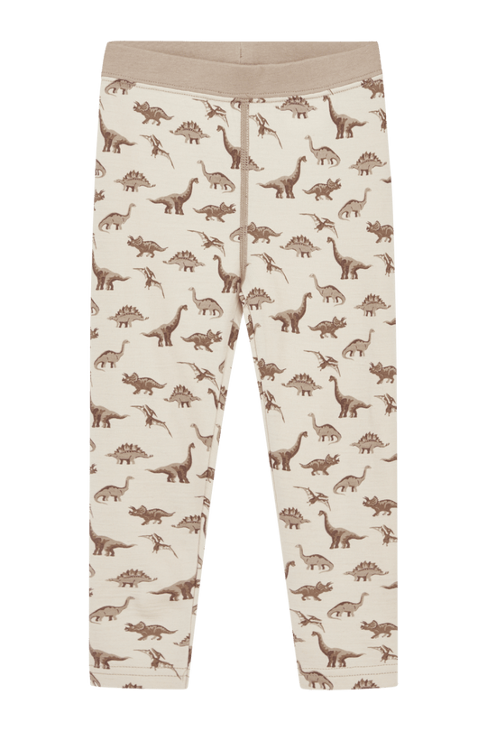 Hust & Claire Ull/Bambus | Laki Leggings m/Dinosaurer - Mocha | Torgunns Barneklær AS