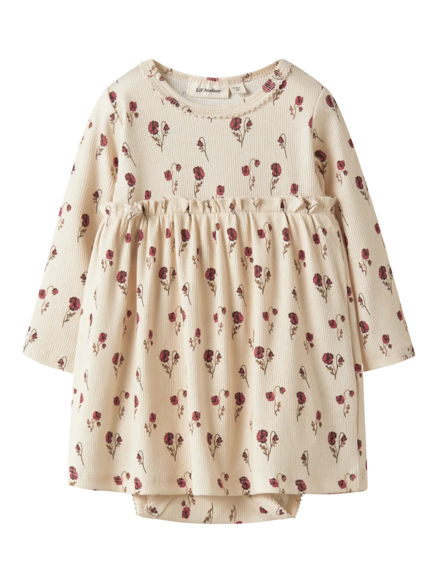 Lil' Atelier Baby LAVO EKO LS BODY DRESS - Turtledove | Torgunns Barneklær AS