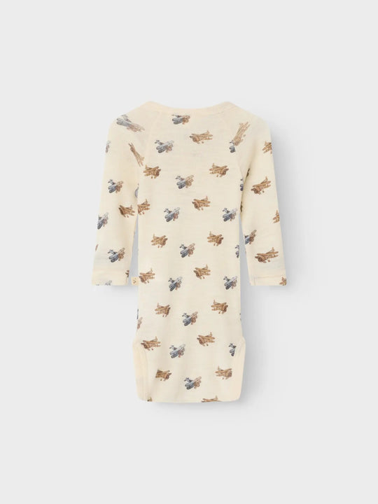 Lil' Atelier Baby WOOL NALU LS SLIM BODY NOOS - Turtledove Melange | Airplane | Torgunns Barneklær AS