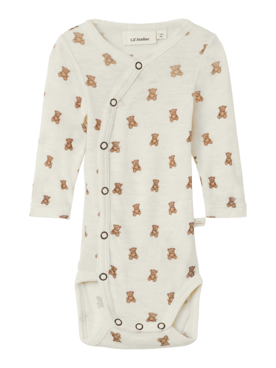 Lil' Atelier Baby WOOL NALU LS SLIM WRAP BODY - Turtledove Melange | Teddybear | Torgunns Barneklær AS