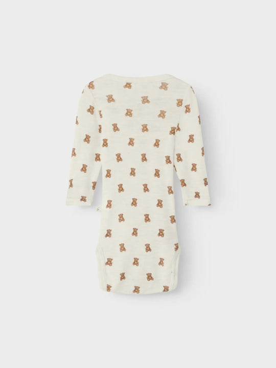 Lil' Atelier Baby WOOL NALU LS SLIM WRAP BODY - Turtledove Melange | Teddybear | Torgunns Barneklær AS