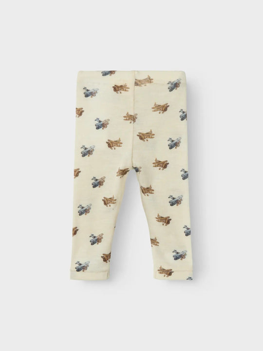 Lil' Atelier Baby WOOL NALU SLIM LEGGING NOOS - Turtledove Melange | Airplane | Torgunns Barneklær AS