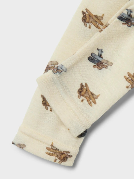 Lil' Atelier Baby WOOL NALU SLIM LEGGING NOOS - Turtledove Melange | Airplane | Torgunns Barneklær AS