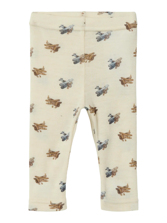 Lil' Atelier Baby WOOL NALU SLIM LEGGING NOOS - Turtledove Melange | Airplane | Torgunns Barneklær AS