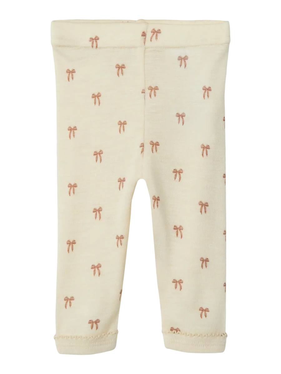 Lil' Atelier Baby WOOL NALU SLIM LEGGING NOOS - Turtledove Melange | Bow | Torgunns Barneklær AS