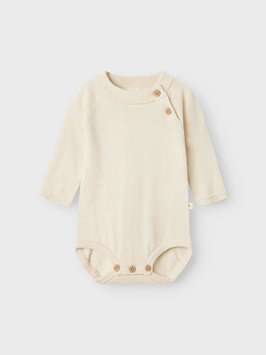 Lil' Atelier Baby WOOL NORD LS KNIT ROMPER - Turtledove Melange | Torgunns Barneklær AS