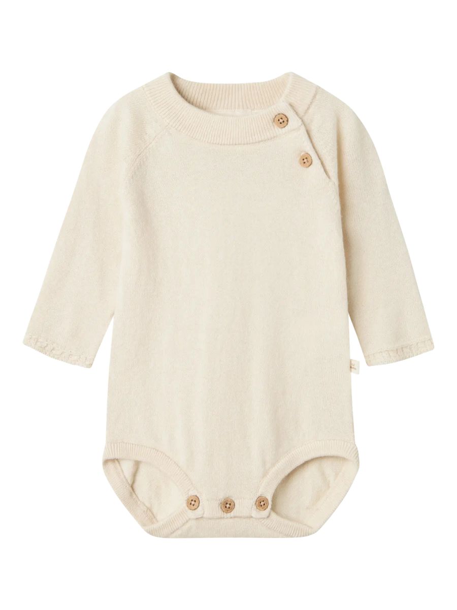 Lil' Atelier Baby WOOL NORD LS KNIT ROMPER - Turtledove Melange | Torgunns Barneklær AS