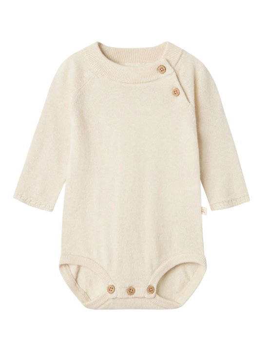 Lil' Atelier Baby WOOL NORD LS KNIT ROMPER - Turtledove Melange | Torgunns Barneklær AS