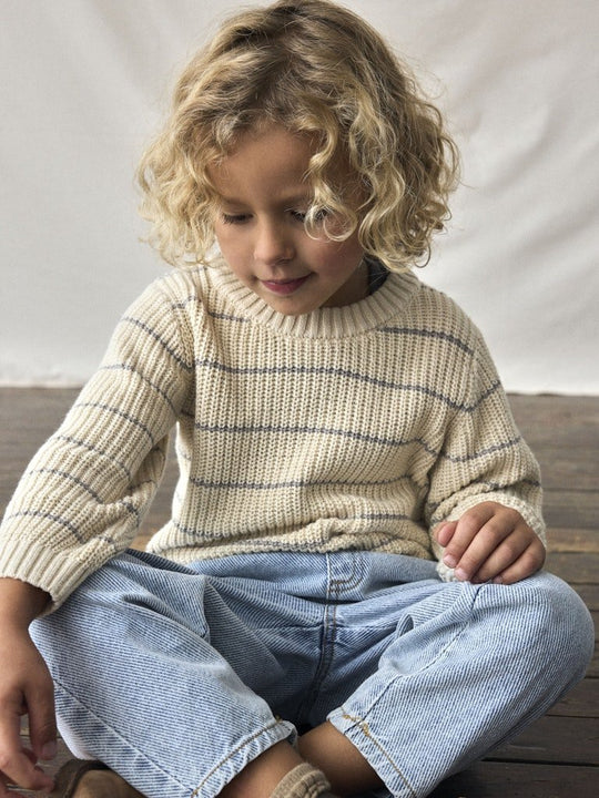 Lil' Atelier Mini EMLEN LS KNIT STRIPES - Turtledove | Torgunns Barneklær AS