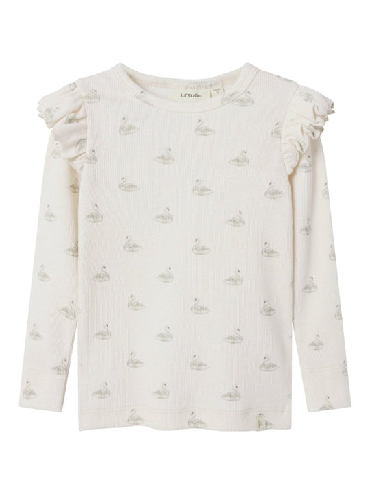 Lil' Atelier Mini GAVO EKO LS SLIM TOP NOOS - Pastel Parchment | SWAN | Torgunns Barneklær AS