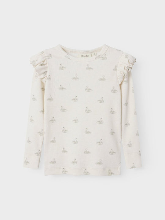 Lil' Atelier Mini GAVO EKO LS SLIM TOP NOOS - Pastel Parchment | SWAN | Torgunns Barneklær AS
