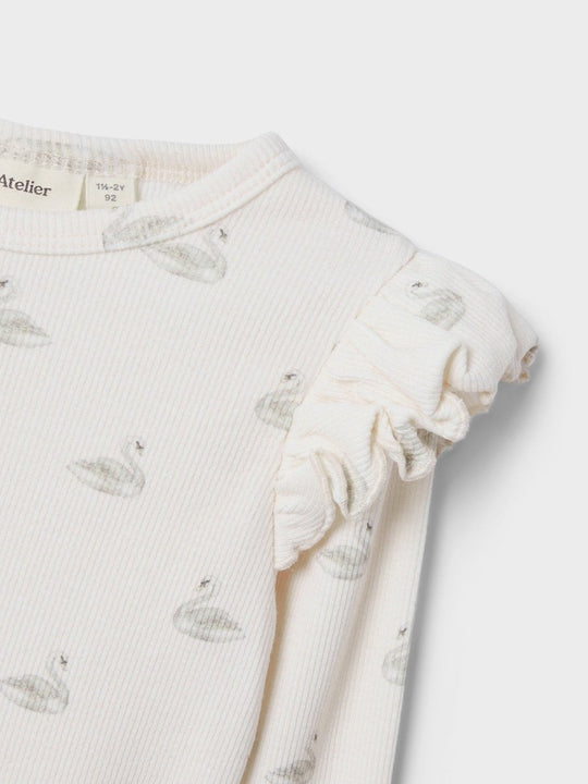 Lil' Atelier Mini GAVO EKO LS SLIM TOP NOOS - Pastel Parchment | SWAN | Torgunns Barneklær AS