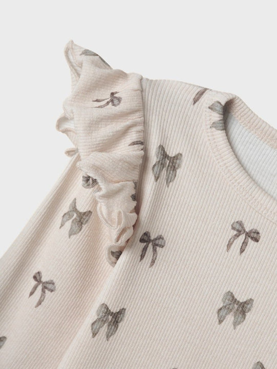 Lil' Atelier Mini GAVO EKO LS SLIM TOP NOOS - Silver Peony | BOW | Torgunns Barneklær AS