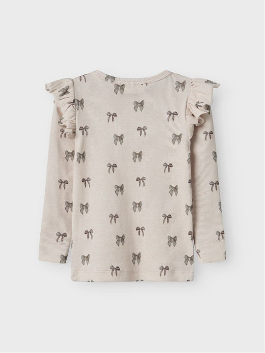 Lil' Atelier Mini GAVO EKO LS SLIM TOP NOOS - Silver Peony | BOW | Torgunns Barneklær AS