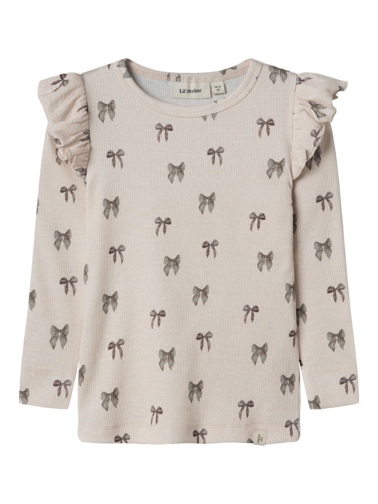 Lil' Atelier Mini GAVO EKO LS SLIM TOP NOOS - Silver Peony | BOW | Torgunns Barneklær AS