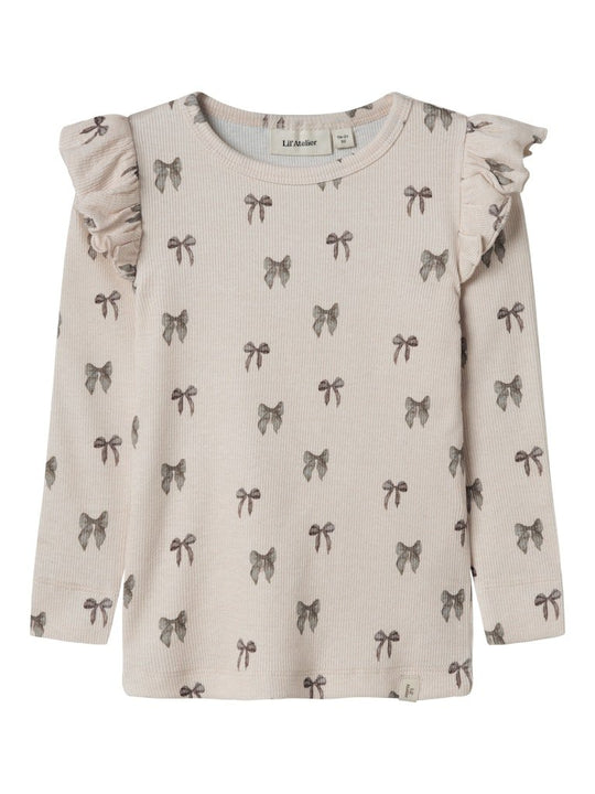 Lil' Atelier Mini GAVO EKO LS SLIM TOP NOOS - Silver Peony | BOW | Torgunns Barneklær AS