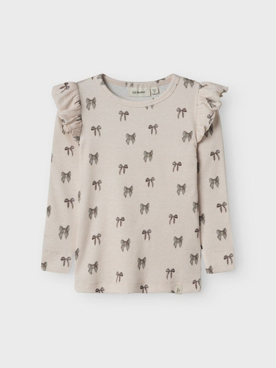 Lil' Atelier Mini GAVO EKO LS SLIM TOP NOOS - Silver Peony | BOW | Torgunns Barneklær AS
