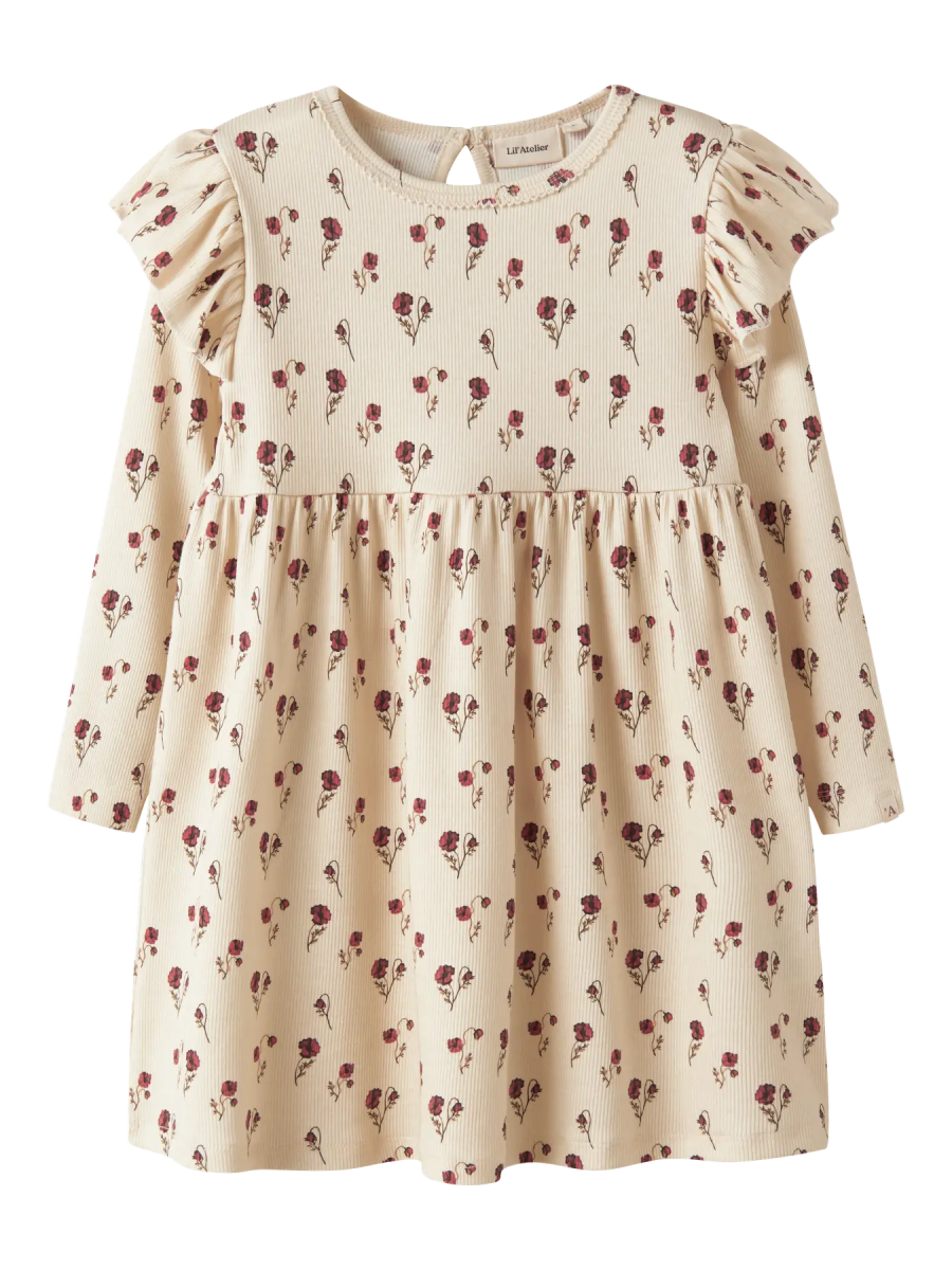 Lil' Atelier Mini LAVO EKK LS DRESS - Turtledove | Torgunns Barneklær AS