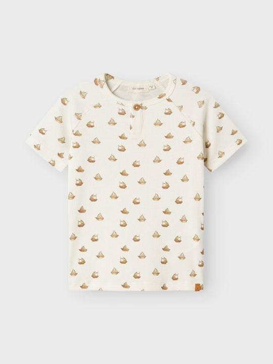 Lil' Atelier Mini LAVO ENI SS SLIM TOP - Coconut Milk | Boat | Torgunns Barneklær AS