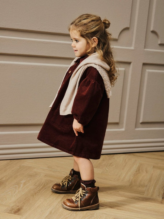 Lil' Atelier Mini OBERT LOOSE LS CORD DRESS - Hot Chocolate | Torgunns Barneklær AS