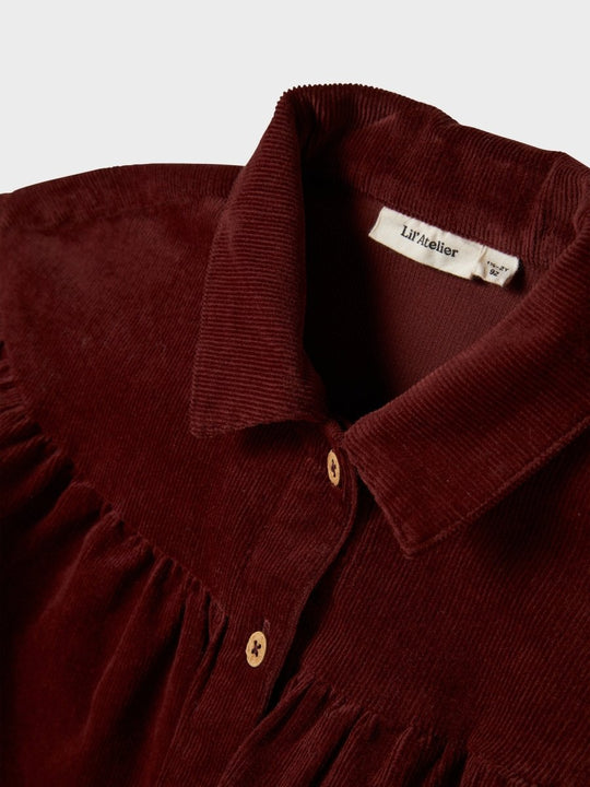 Lil' Atelier Mini OBERT LOOSE LS CORD DRESS - Hot Chocolate | Torgunns Barneklær AS