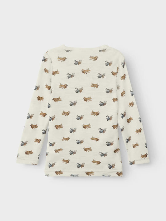 Lil' Atelier Mini WOOL NALU LS SLIM TOP - Turtledove Melange | Airplane | Torgunns Barneklær AS