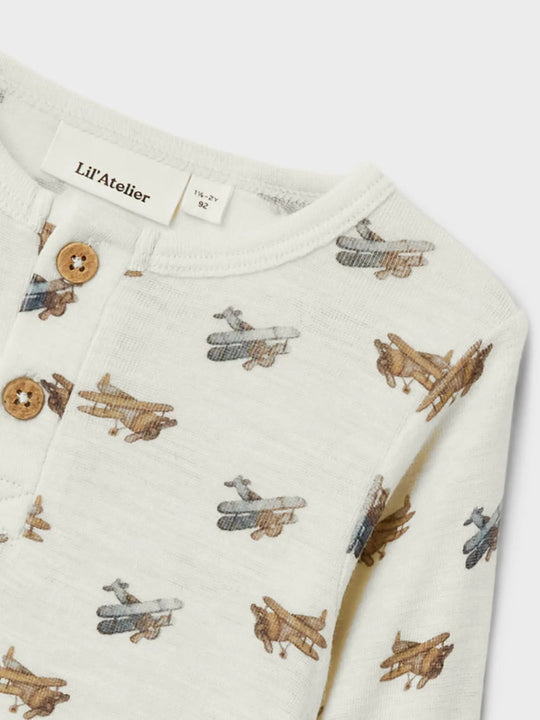 Lil' Atelier Mini WOOL NALU LS SLIM TOP - Turtledove Melange | Airplane | Torgunns Barneklær AS