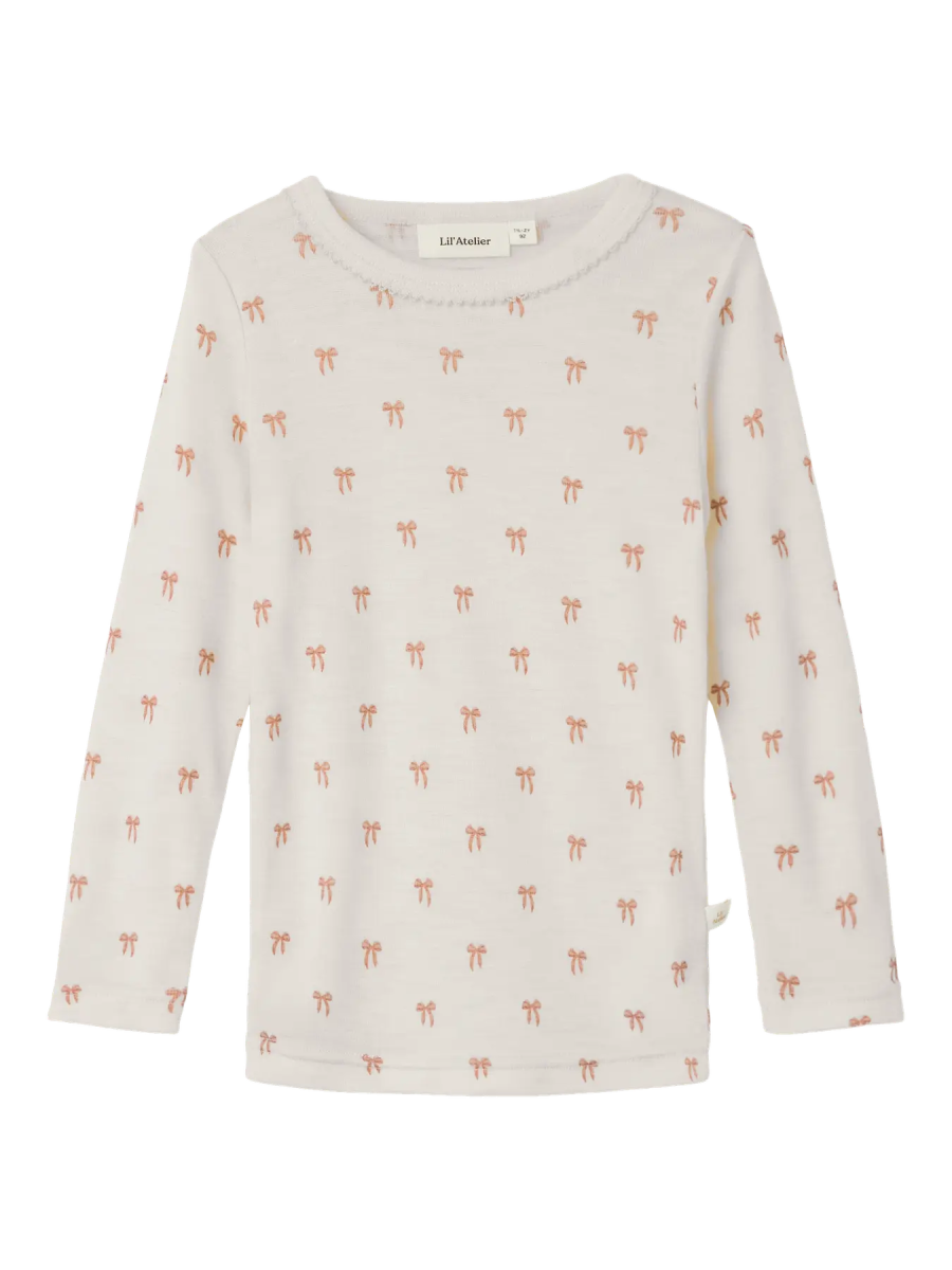 Lil' Atelier Mini WOOL NALU LS SLIM TOP - Turtledove Melange | Bow | Torgunns Barneklær AS