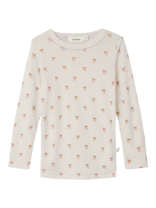 Lil' Atelier Mini WOOL NALU LS SLIM TOP - Turtledove Melange | Bow | Torgunns Barneklær AS