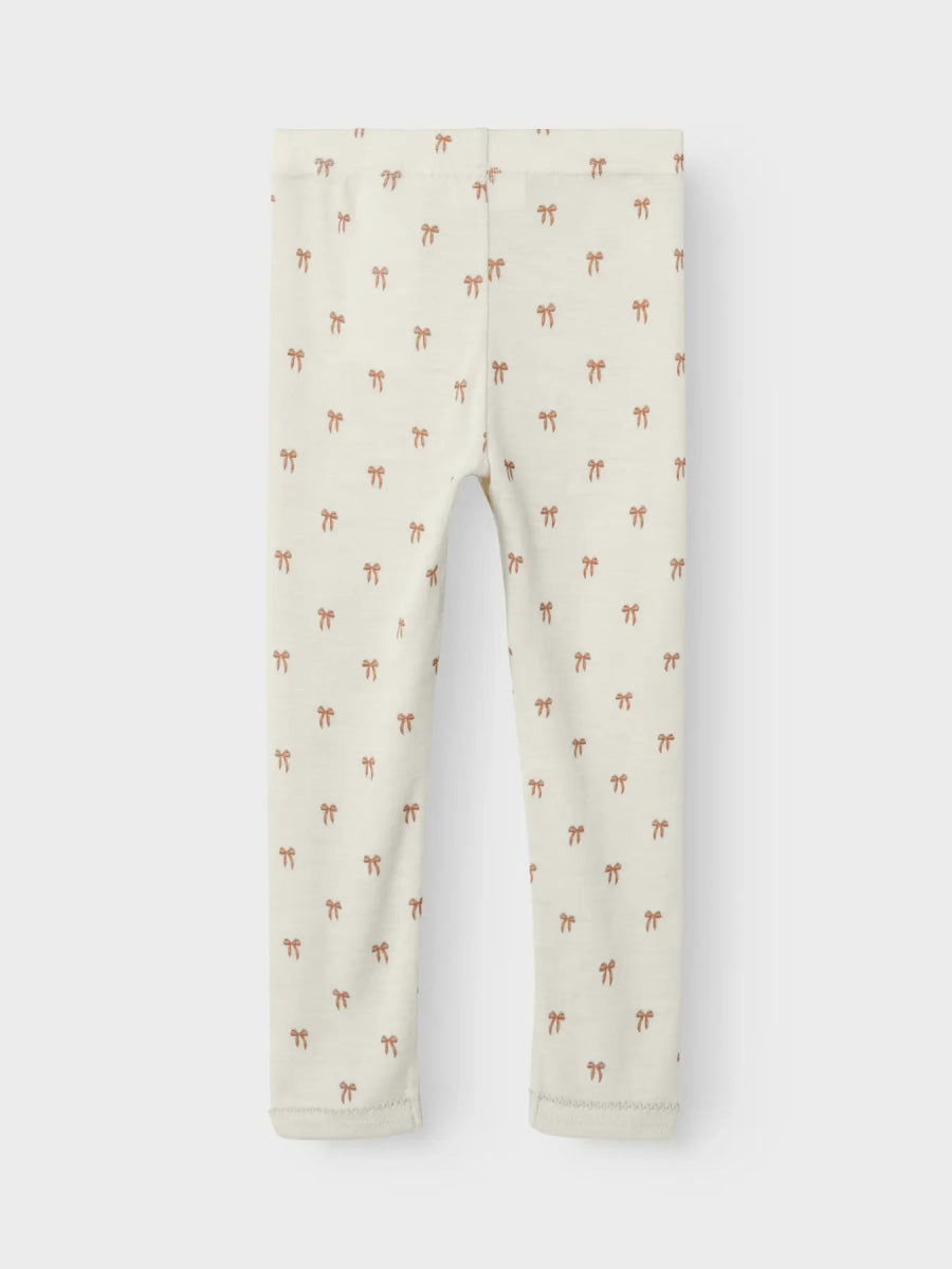 Lil' Atelier Mini WOOL NALU SLIM LEGGING - Turtledove Melange | Bow | Torgunns Barneklær AS