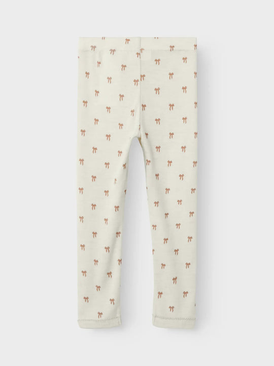 Lil' Atelier Mini WOOL NALU SLIM LEGGING - Turtledove Melange | Bow | Torgunns Barneklær AS