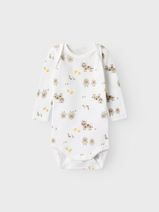 name it baby BODY 2PK FARM ANIMALS - Bright White | Torgunns Barneklær AS