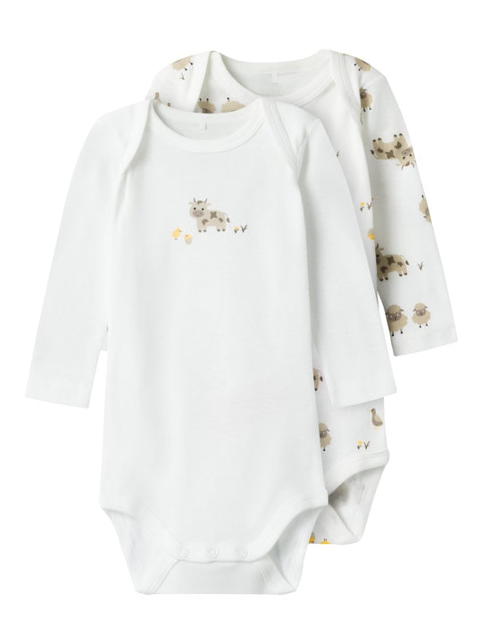 name it baby BODY 2PK FARM ANIMALS - Bright White | Torgunns Barneklær AS