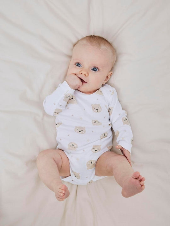 name it baby BODY 3PK BEAR NOOS - Oxford Tan | Torgunns Barneklær AS