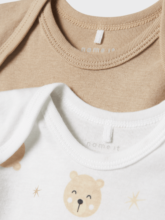 name it baby BODY 3PK BEAR NOOS - Oxford Tan | Torgunns Barneklær AS