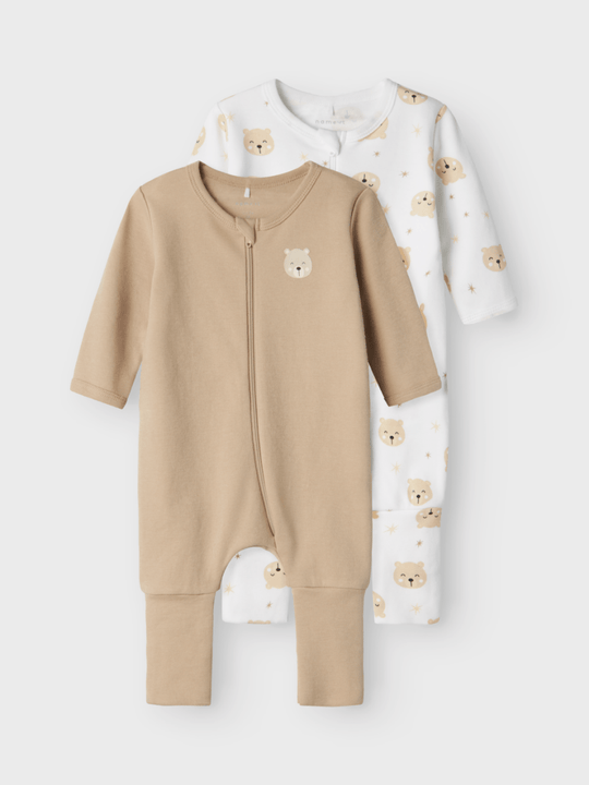 name it baby NIGHTSUIT 2P ZIP BEAR - Oxford Tan | Bear | Torgunns Barneklær AS