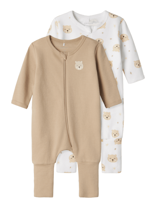 name it baby NIGHTSUIT 2P ZIP BEAR - Oxford Tan | Bear | Torgunns Barneklær AS