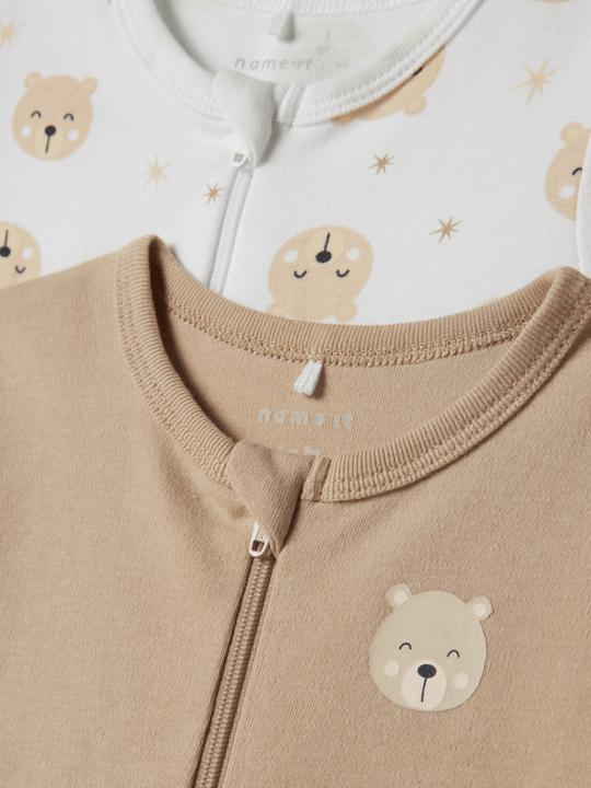 name it baby NIGHTSUIT 2P ZIP BEAR - Oxford Tan | Bear | Torgunns Barneklær AS