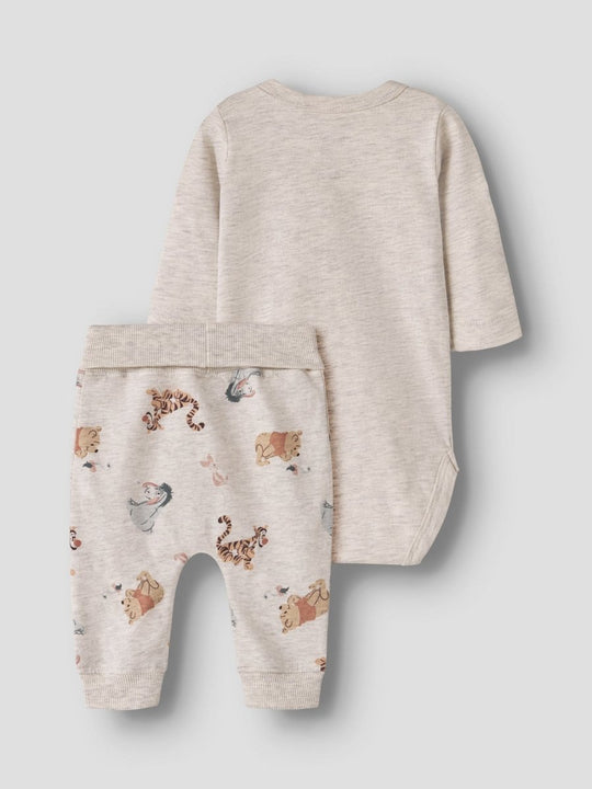 name it baby OLLU POOH LS BODY SET WDI - Peyote Melange BODY + PANT | Torgunns Barneklær AS