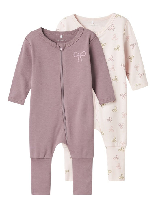 name it baby PYSJAMAS 2PK ZIP - Barely Pink | Bow | Torgunns Barneklær AS