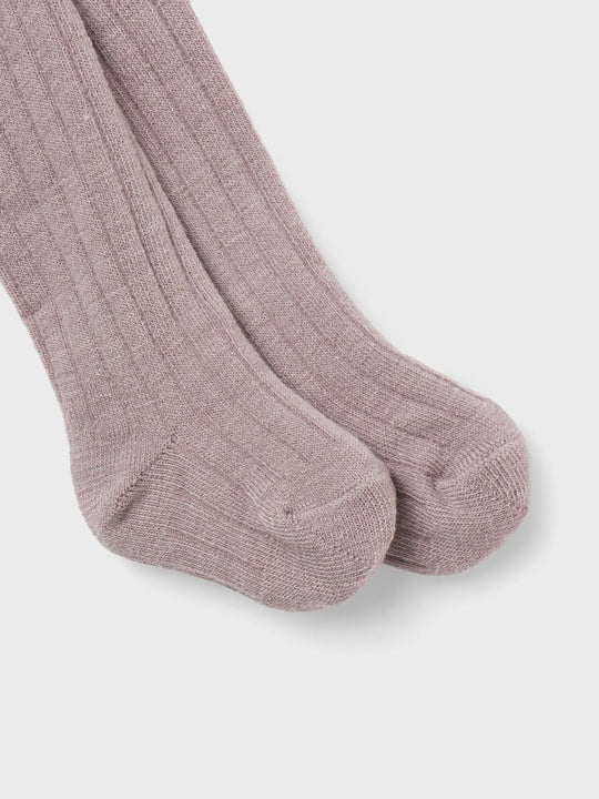 name it baby WAKMA WO/BL RIB PANTYHOSE W/SUS - Purple Dove | Torgunns Barneklær AS