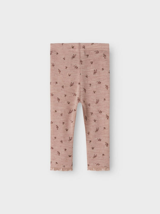 name it baby WANG WOOL NEEDLE LEGGING NOOS - Shadow Gray | Small flowers | Torgunns Barneklær AS
