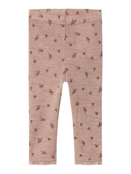 name it baby WANG WOOL NEEDLE LEGGING NOOS - Shadow Gray | Small flowers | Torgunns Barneklær AS