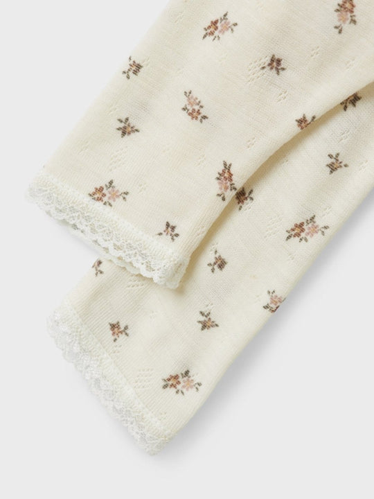name it baby WANG WOOL NEEDLE LEGGING NOOS - Snow White | Small flowers | Torgunns Barneklær AS