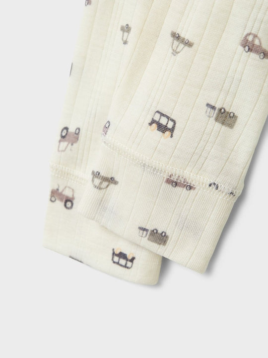 name it baby WANG WOOL NEEDLE LONGJOHN NOOS - Snow White | Small cars | Torgunns Barneklær AS