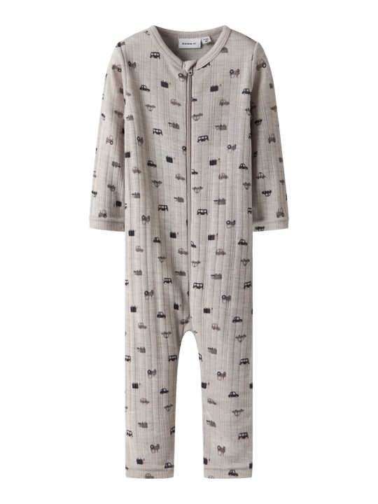 name it baby WANG WOOL NEEDLE NIGHTSUIT NOOS - Nacreous Cloud | Small cars | Torgunns Barneklær AS