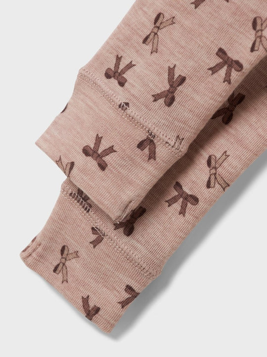 name it baby WANG WOOL RIB LEGGING AOP - Shadow Gray | Bows | Torgunns Barneklær AS