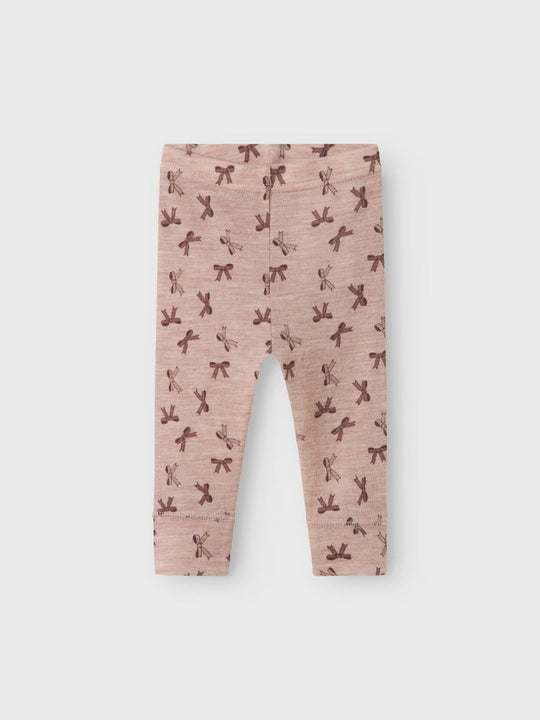 name it baby WANG WOOL RIB LEGGING AOP - Shadow Gray | Bows | Torgunns Barneklær AS
