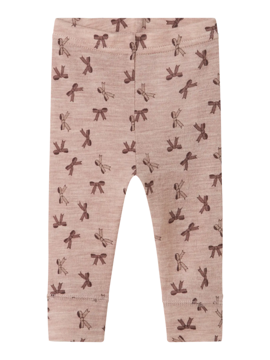 name it baby WANG WOOL RIB LEGGING AOP - Shadow Gray | Bows | Torgunns Barneklær AS