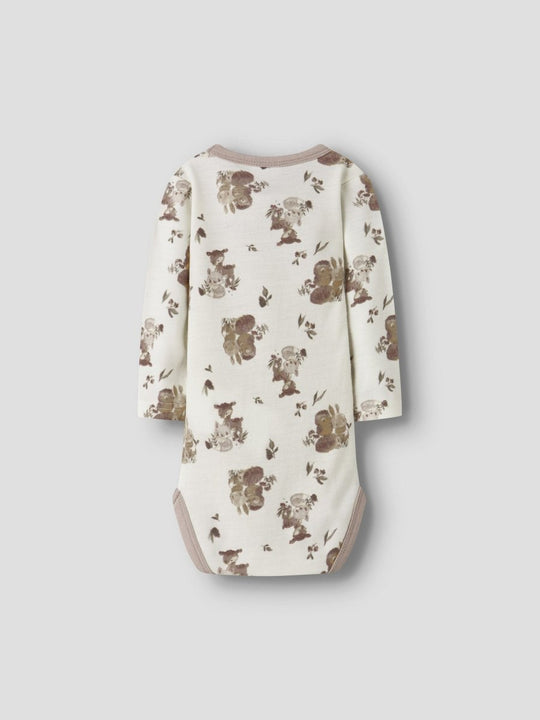 name it baby WILLU WOOL LS BODY - Snow White | Forest animals | Torgunns Barneklær AS